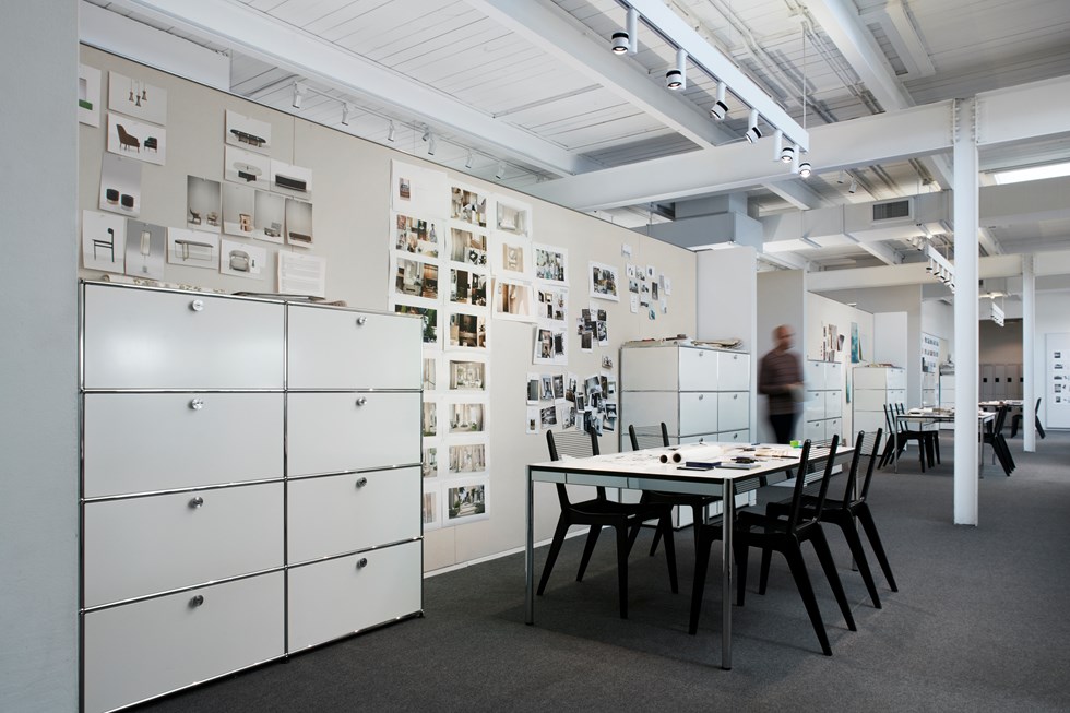 white USM Haller customised filing cabinets and office tables